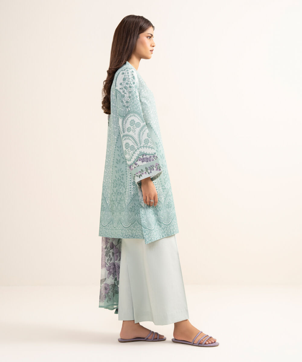 Women's Unstitched Lawn Printed Blue 3 Piece Suit