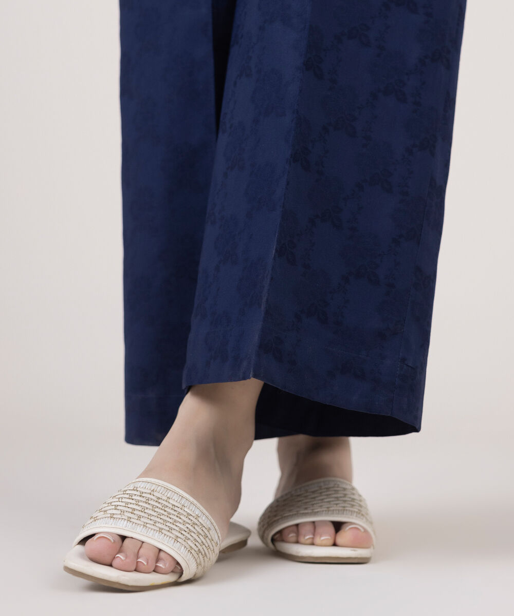 Women's RTW Cotton Jacquard Blue Solid Culottes