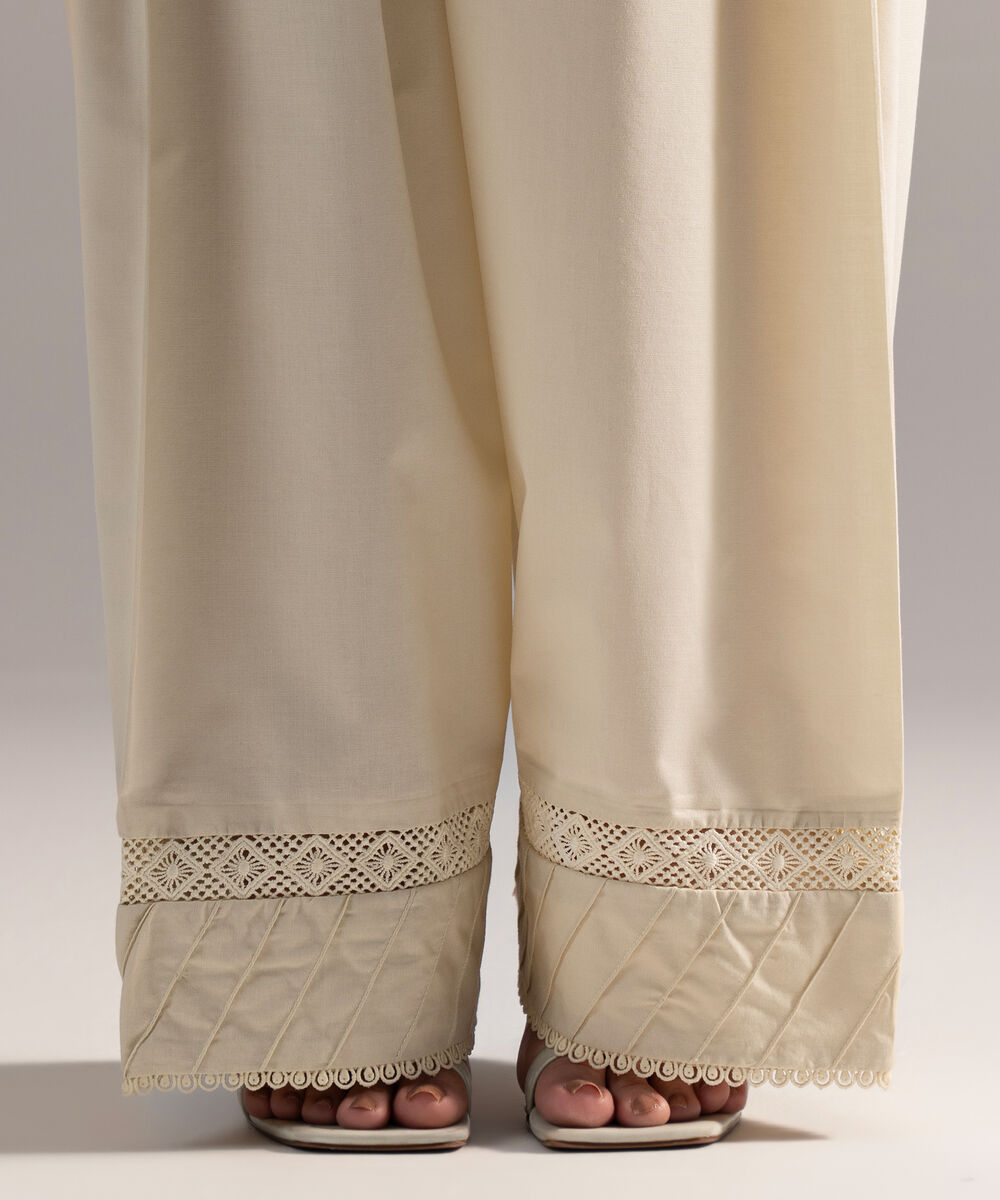 Women's RTW Cambric Solid Off White Shalwar