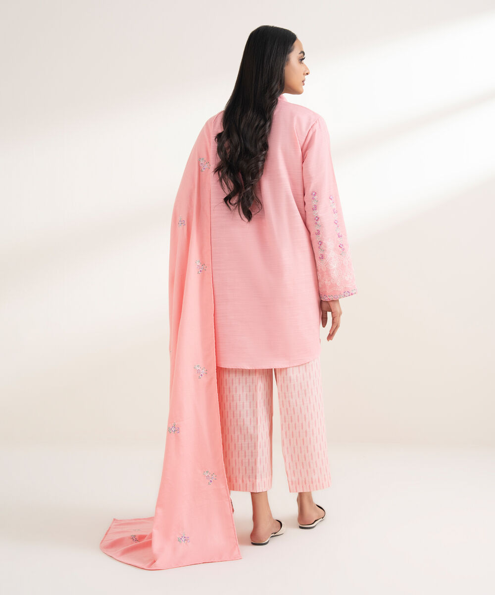 Women's RTW Khaddar Embroidered Pink 3 Piece Suit