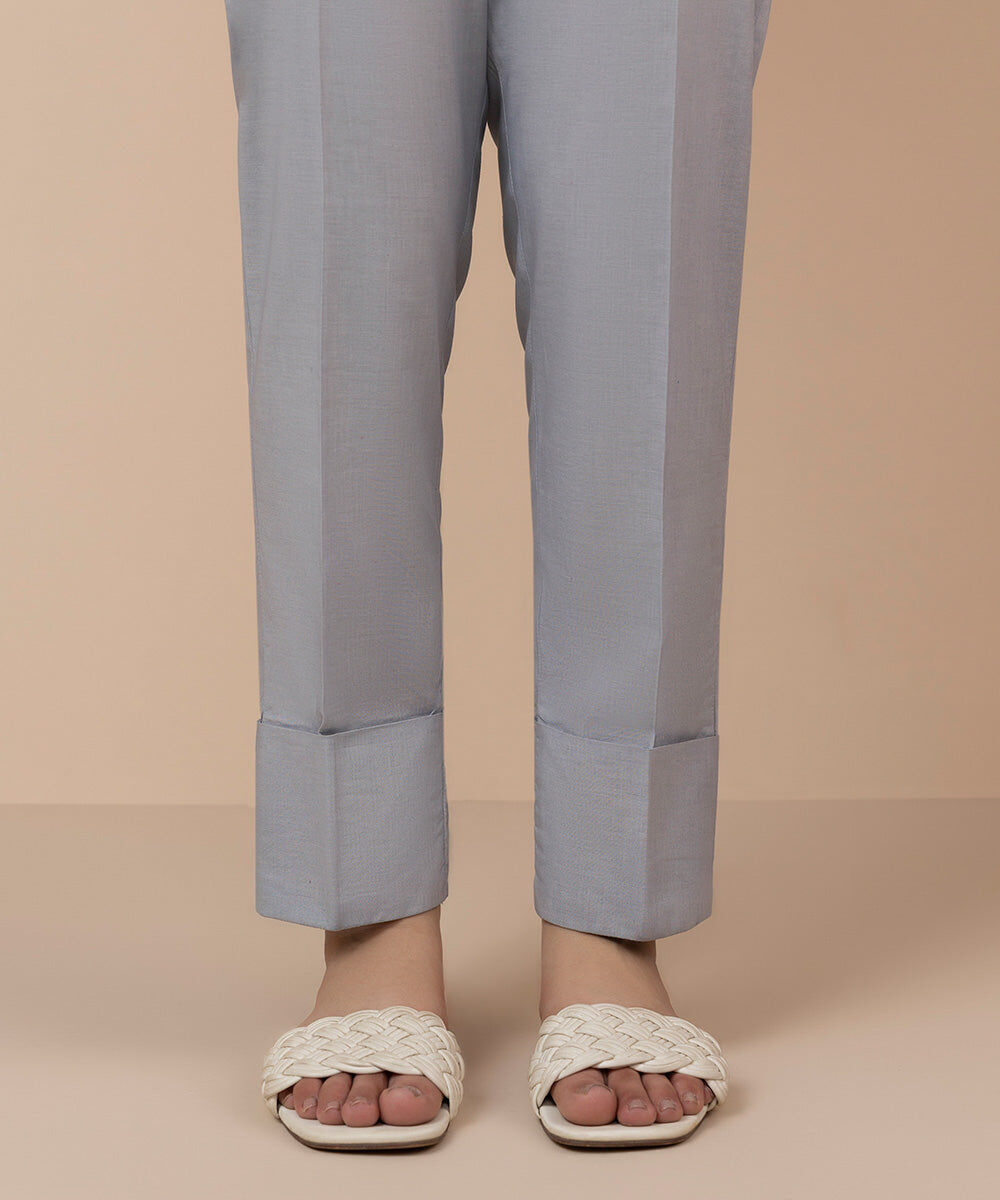 Women's Unstitched Cambric Printed Grey Trousers Fabric