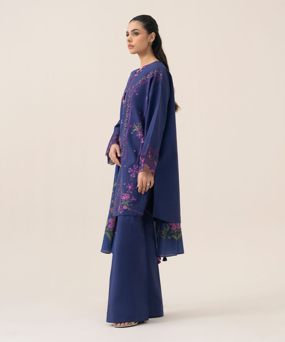 Women's Unstitched Lawn Embroidered Blue 3 Piece Suit