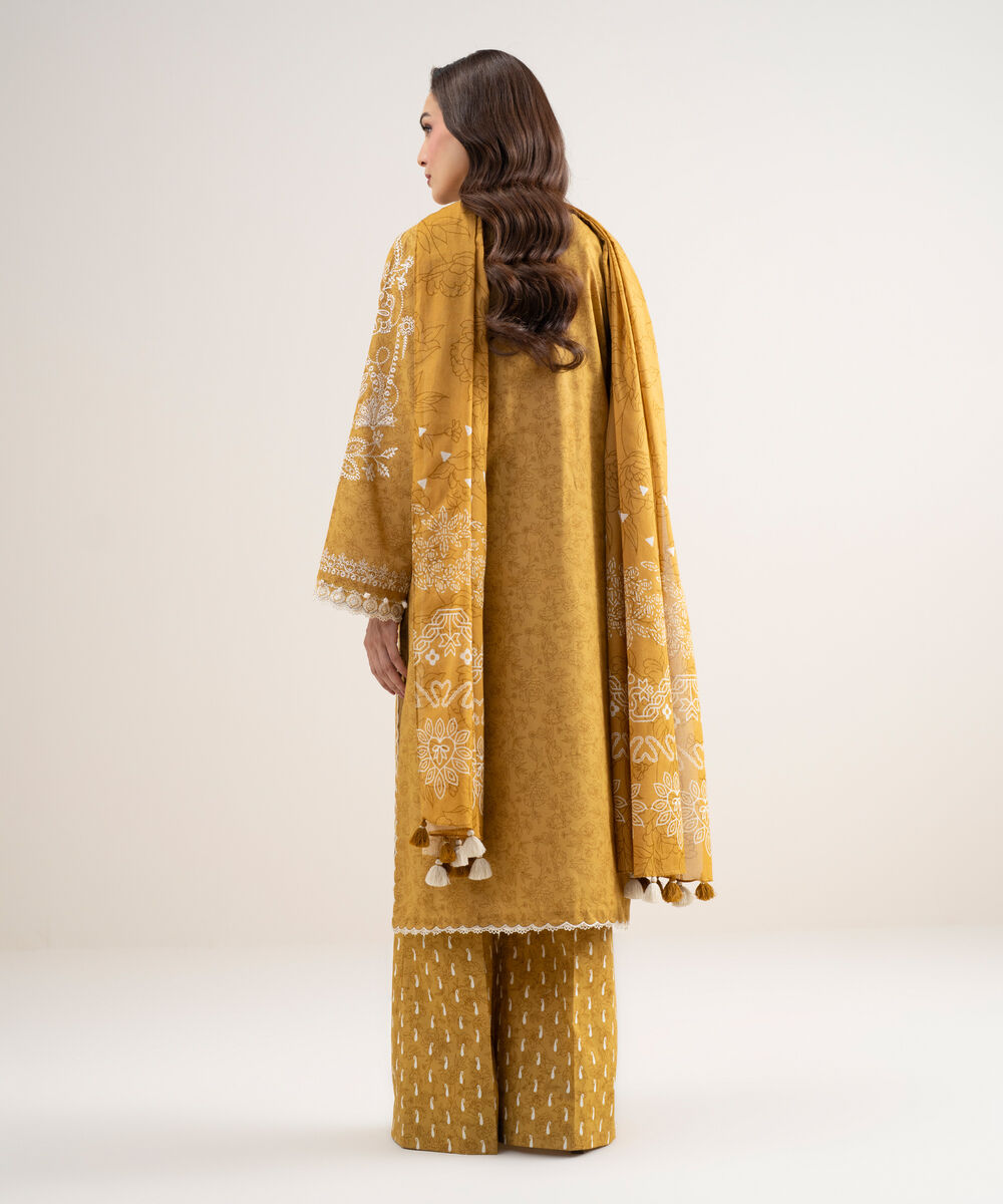 Women's Unstitched Lawn Embroidered Yellow 3 Piece Suit