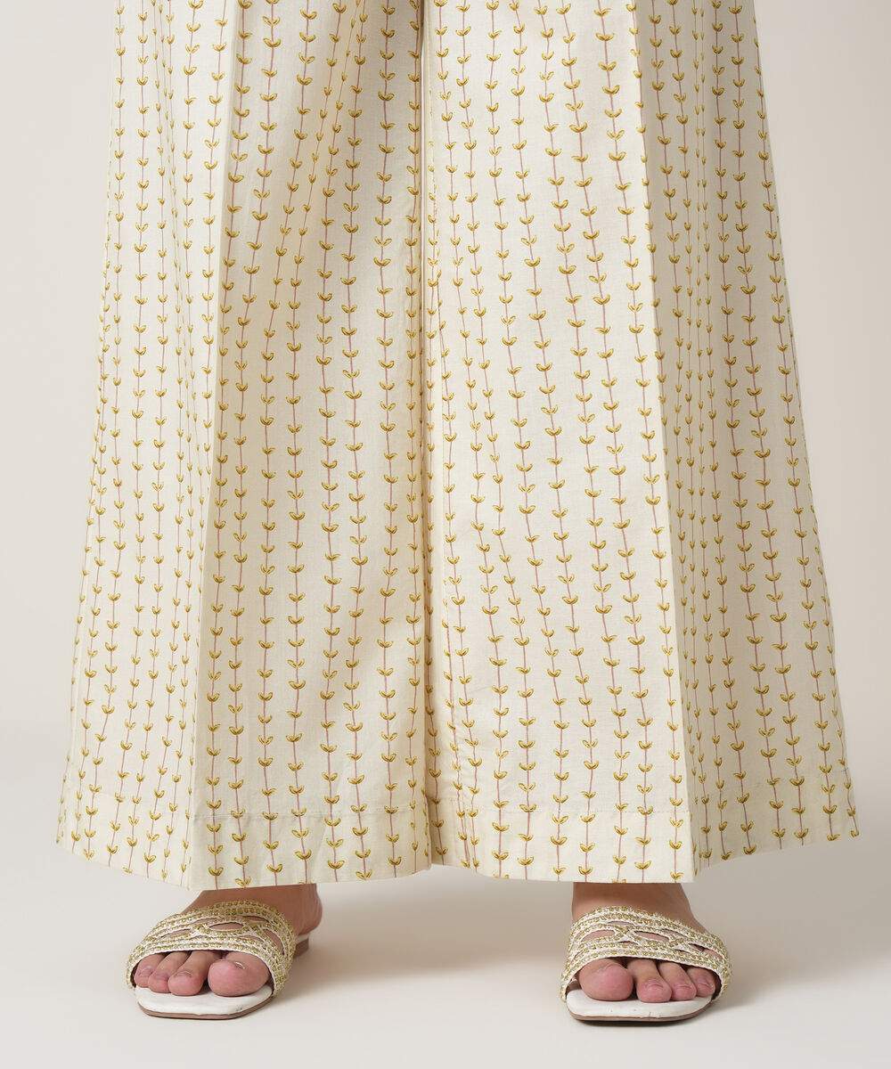 Women's RTW Cambric Off White Printed Trousers