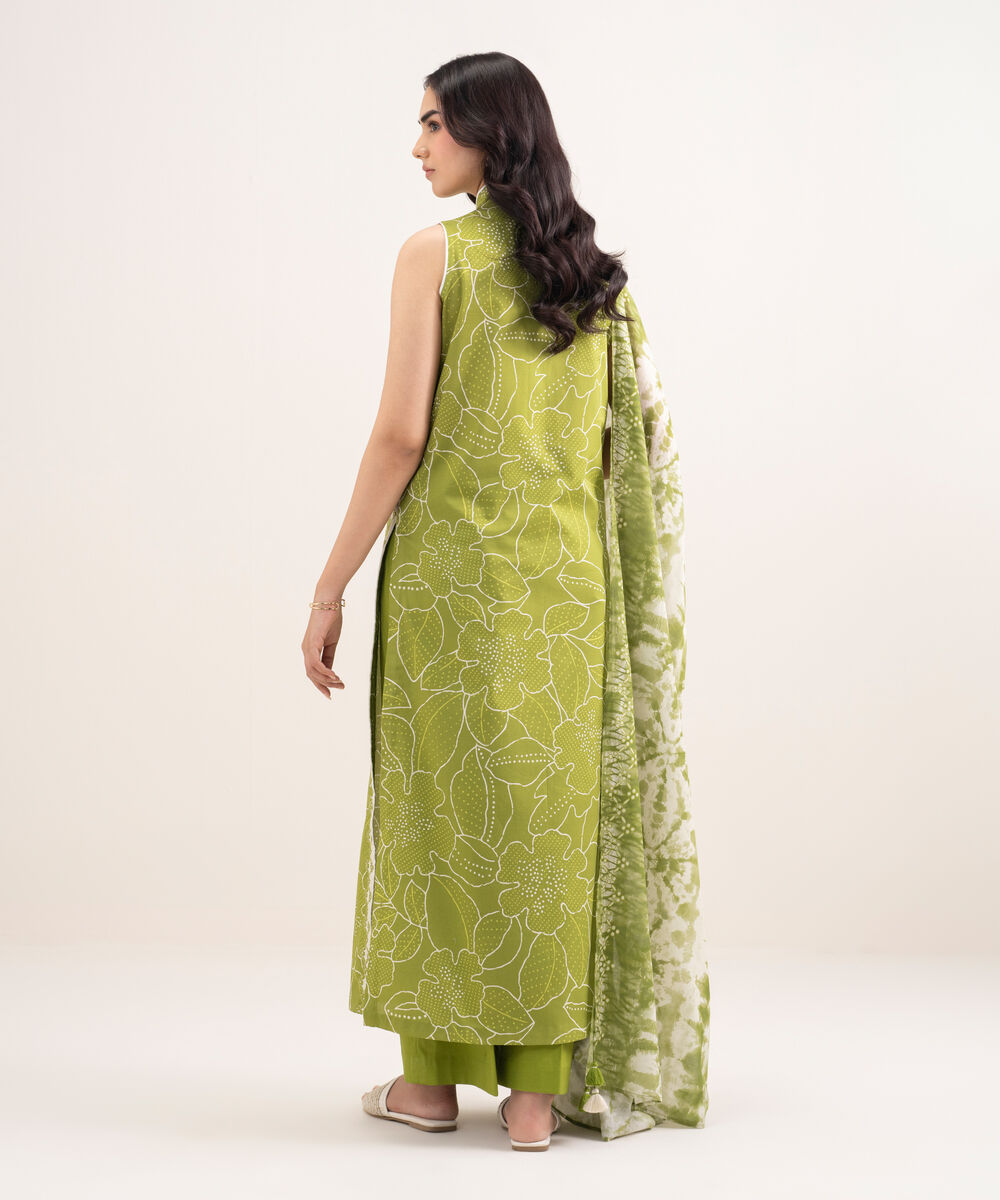 Women's Unstitched Lawn Printed Green 3 Piece Suit