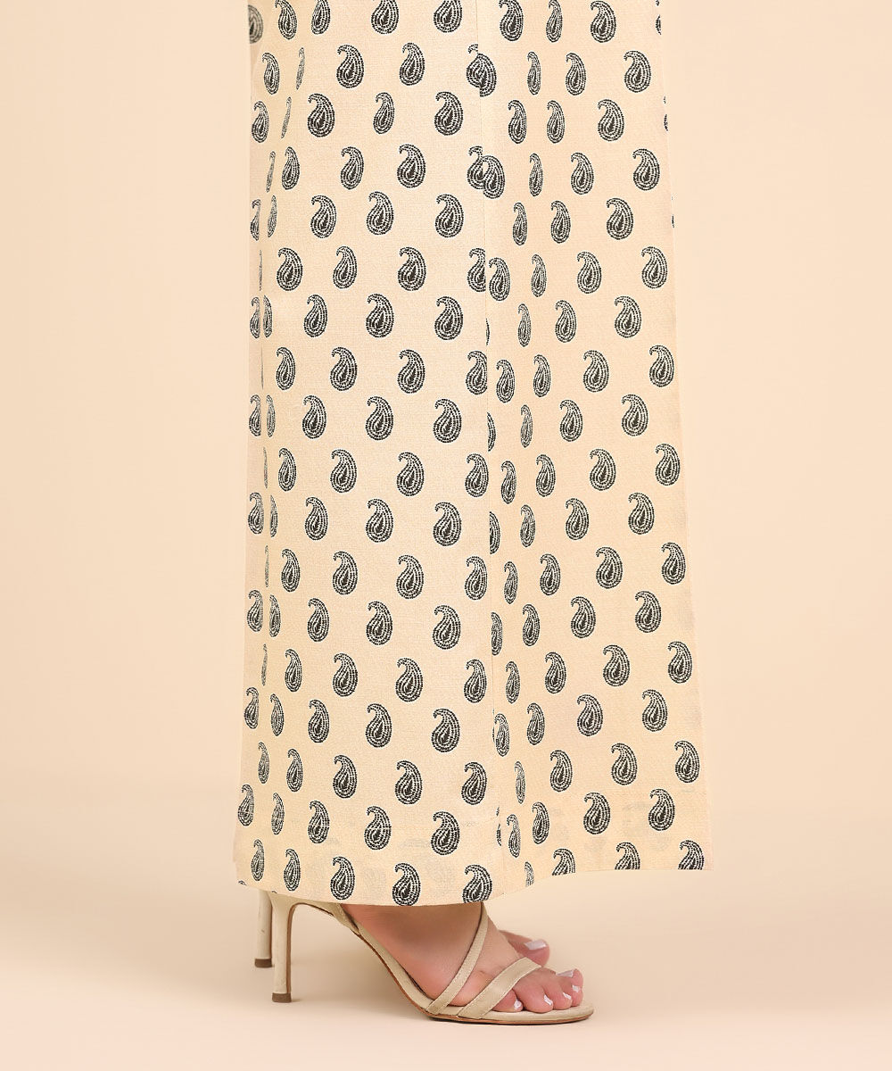 Women's Pret Cambric Beige Printed Flared Pants