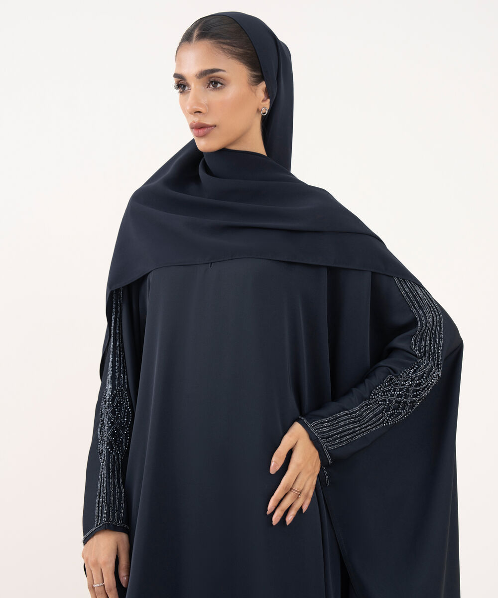 Women's Blue Polyester Abaya Set