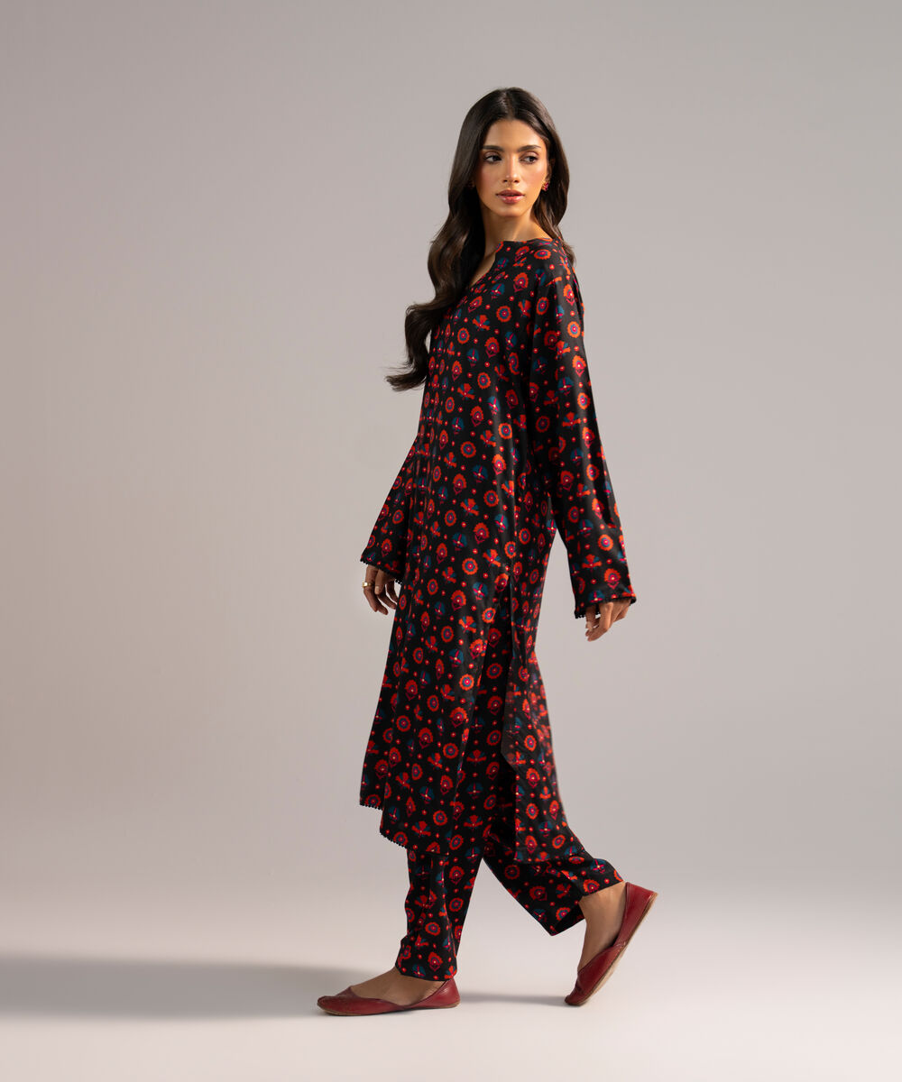 Women's RTW Arabic Lawn Printed Black 2 Piece Suit