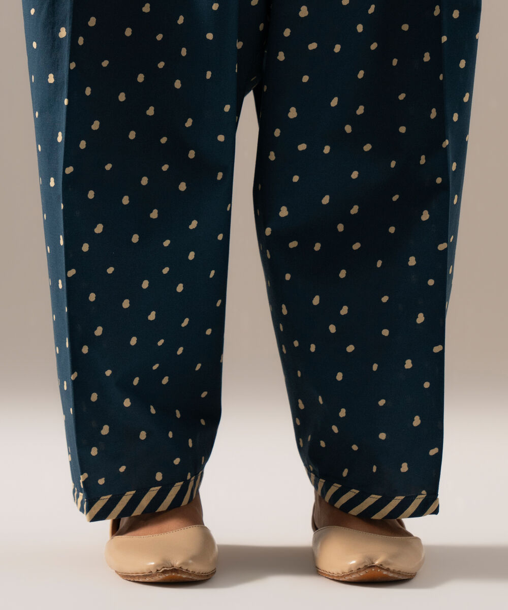 Women's RTW Cambric Printed Blue Regular Shalwar