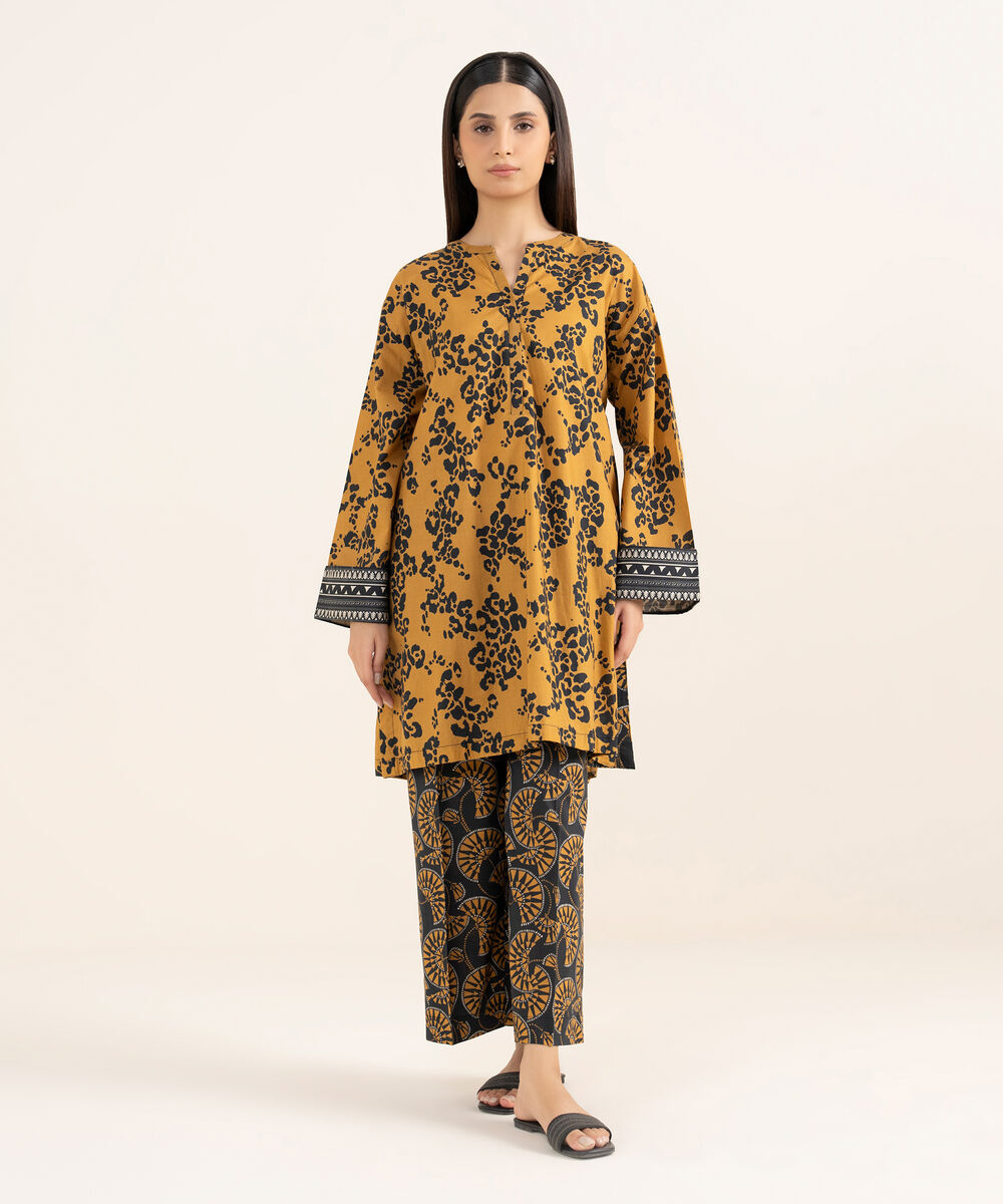 Women's RTW Cambric Brown Printed Drop Shoulder Shirt