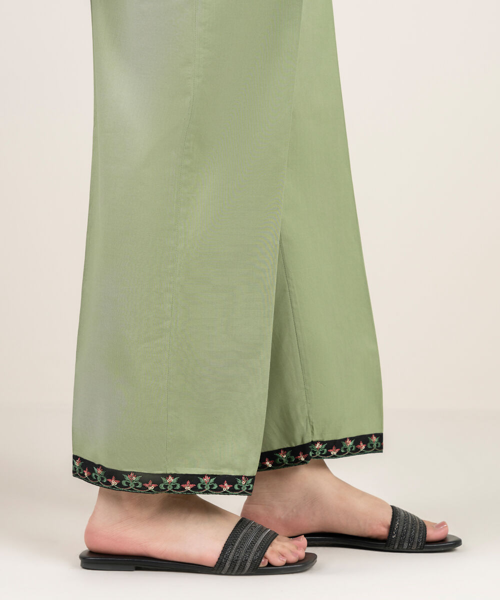 Women's RTW Cambric Embroidered Green Straight Pants