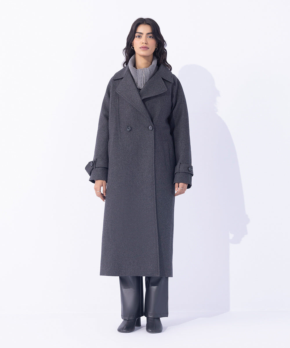 Woman - Grey Double Breasted Long Coat