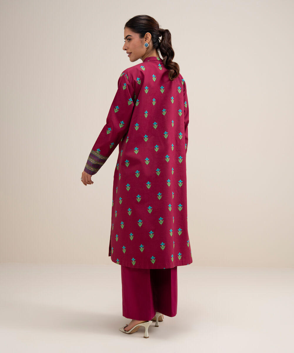 Women's Unstitched Lawn Embroidered Red 2 Piece Suit