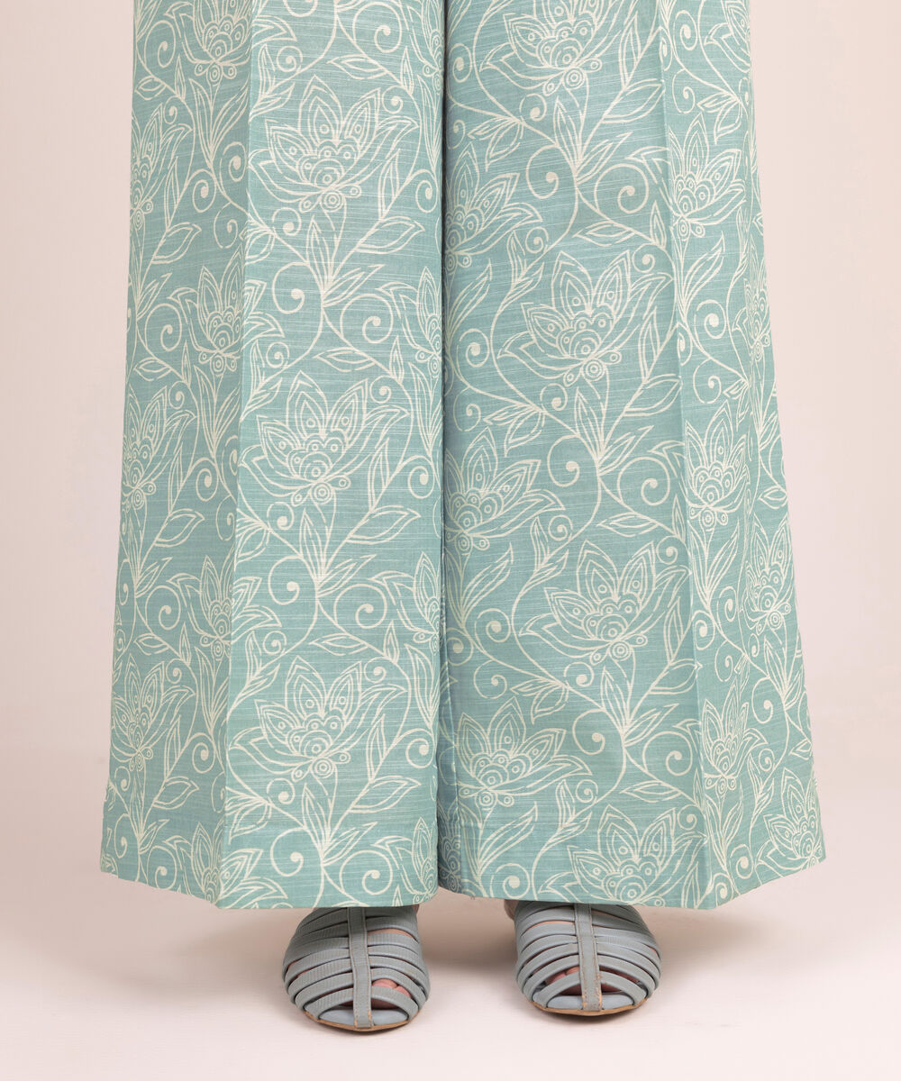 Women's RTW Khaddar Printed Ice Blue Flared Pants