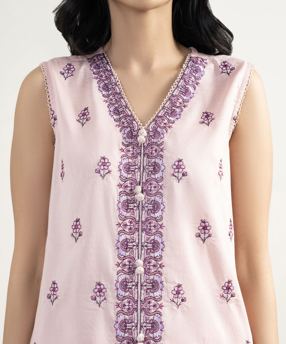 Women's RTW Dobby Embroidered Pink 3 Piece Suit