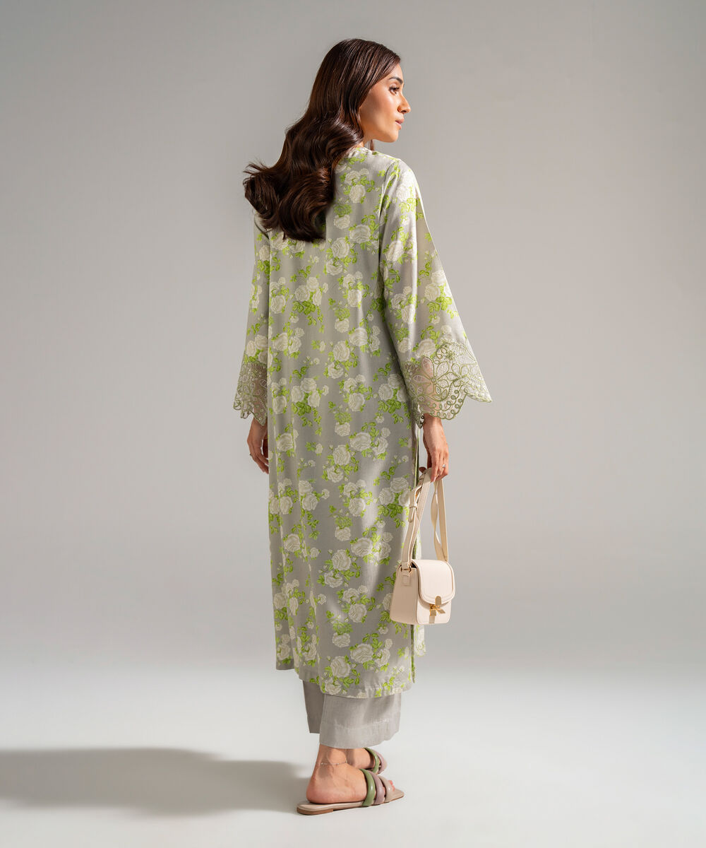 Women's RTW Self Jacquard Embroidered Grey 2 Piece Suit