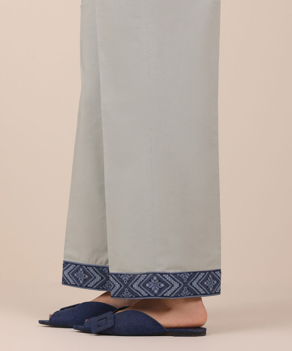 Women's Unstitched Cotton Solid Grey Trousers
