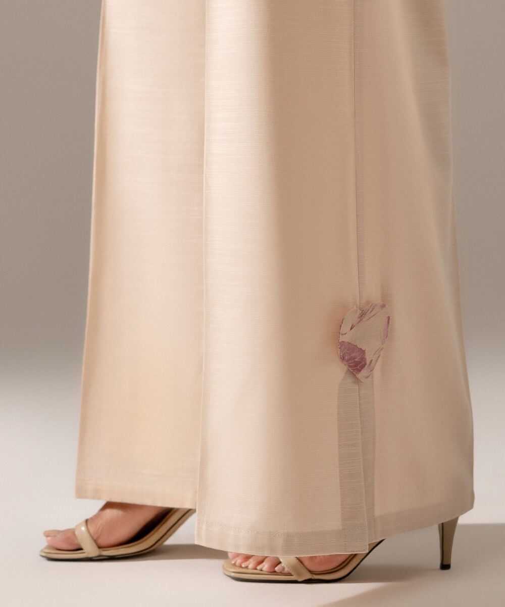 Women's RTW Khaddar Solid Beige Flared Pants
