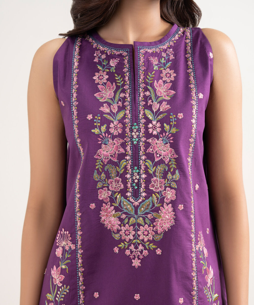 Women's Unstitched Lawn Purple Embroidered 3 Piece Suit