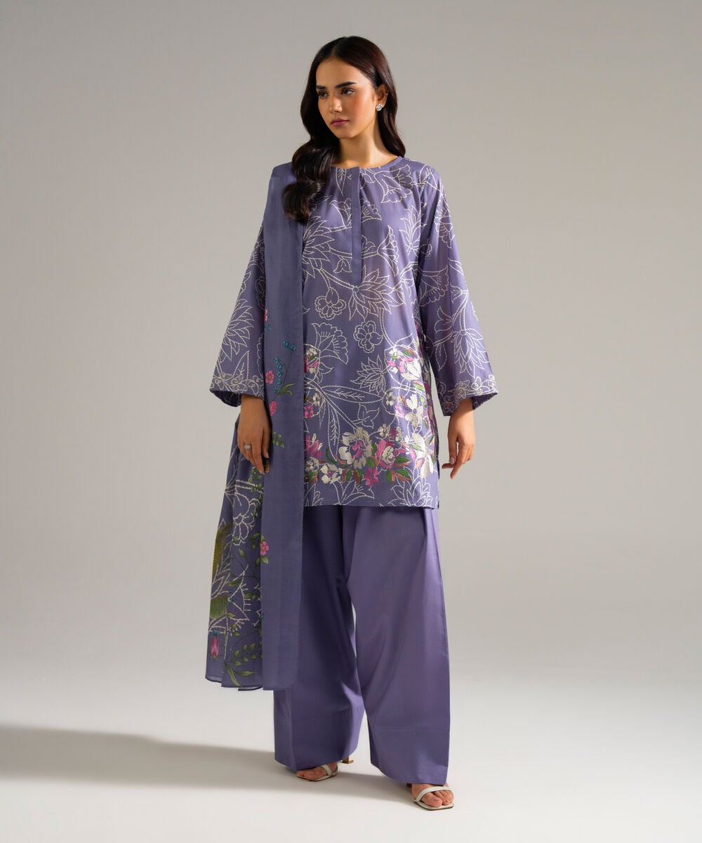 Women's RTW Lawn Embroidered Lilac 3 Piece Suit