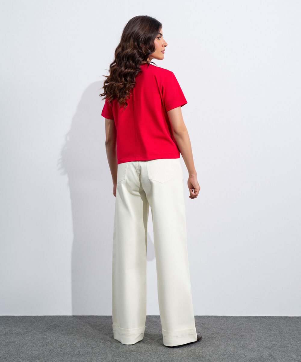 Women's Western Off White Turn-Up Hem Chino Trousers