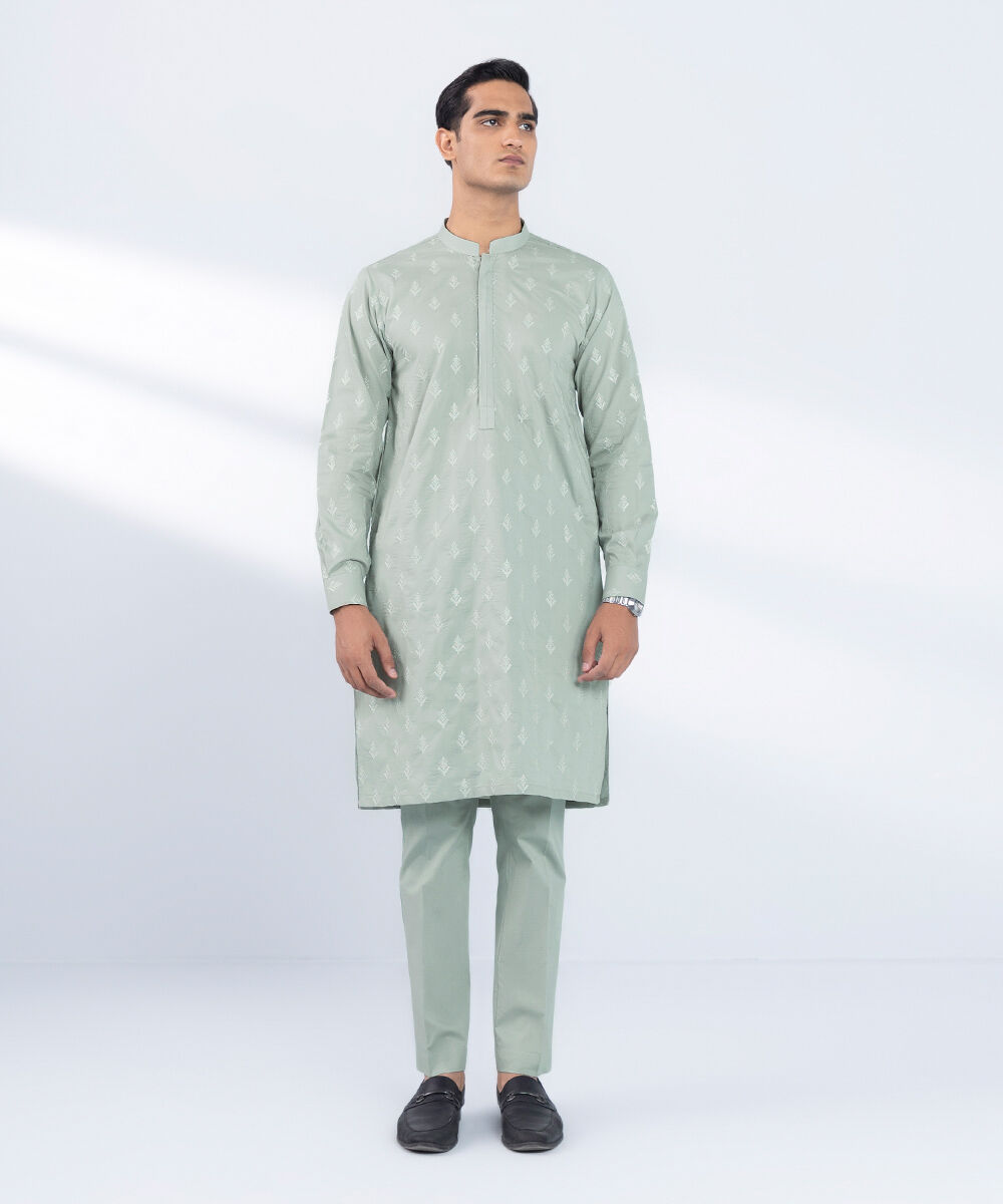 Men's Stitched Embroidered Grey 2 PC Suit