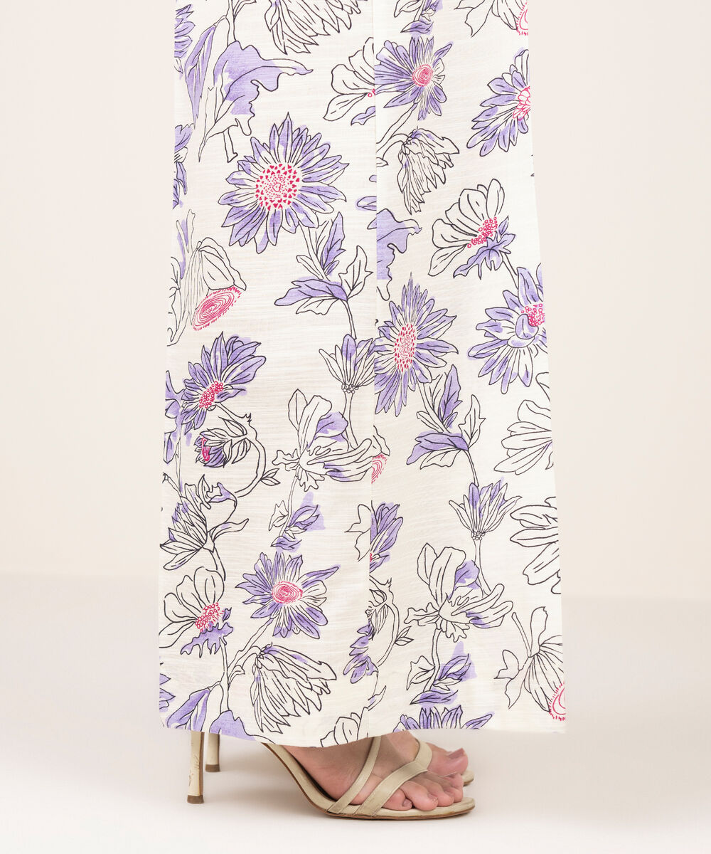 Women's RTW Khaddar Printed White Flared Pants