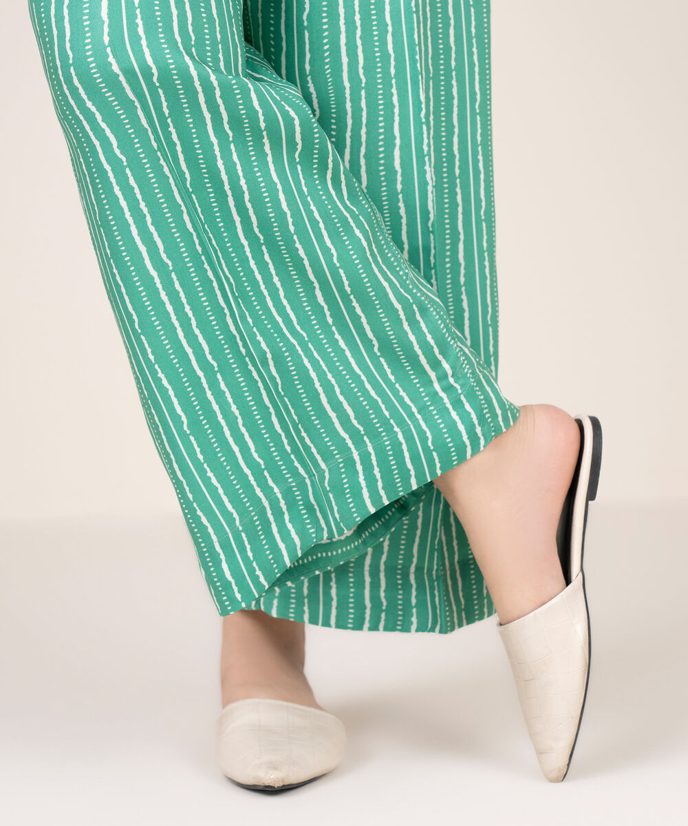Women's RTW Viscose Linen Printed Green  Culottes