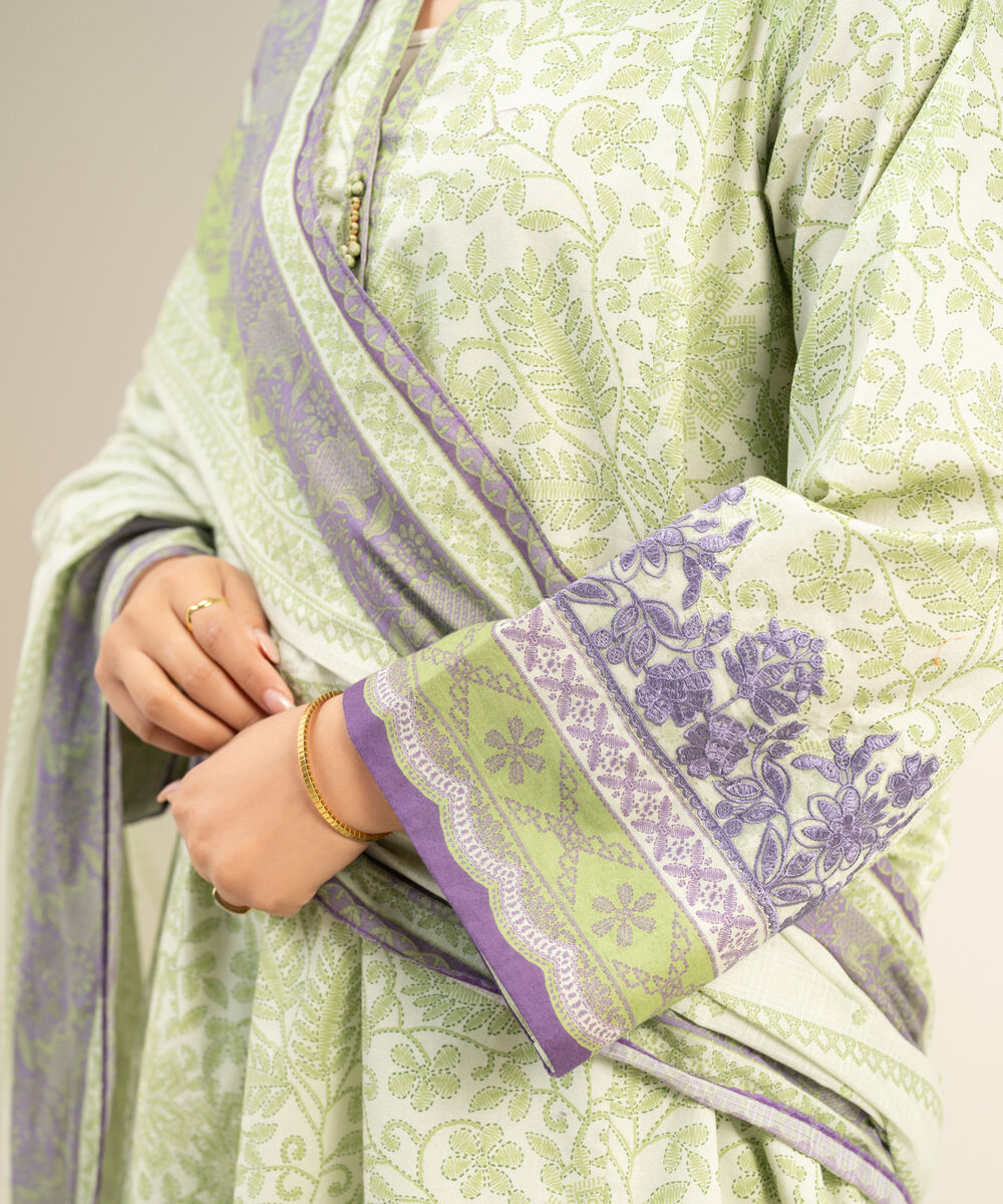 Women's Unstitched Lawn Embroidered Green 3 Piece Suit