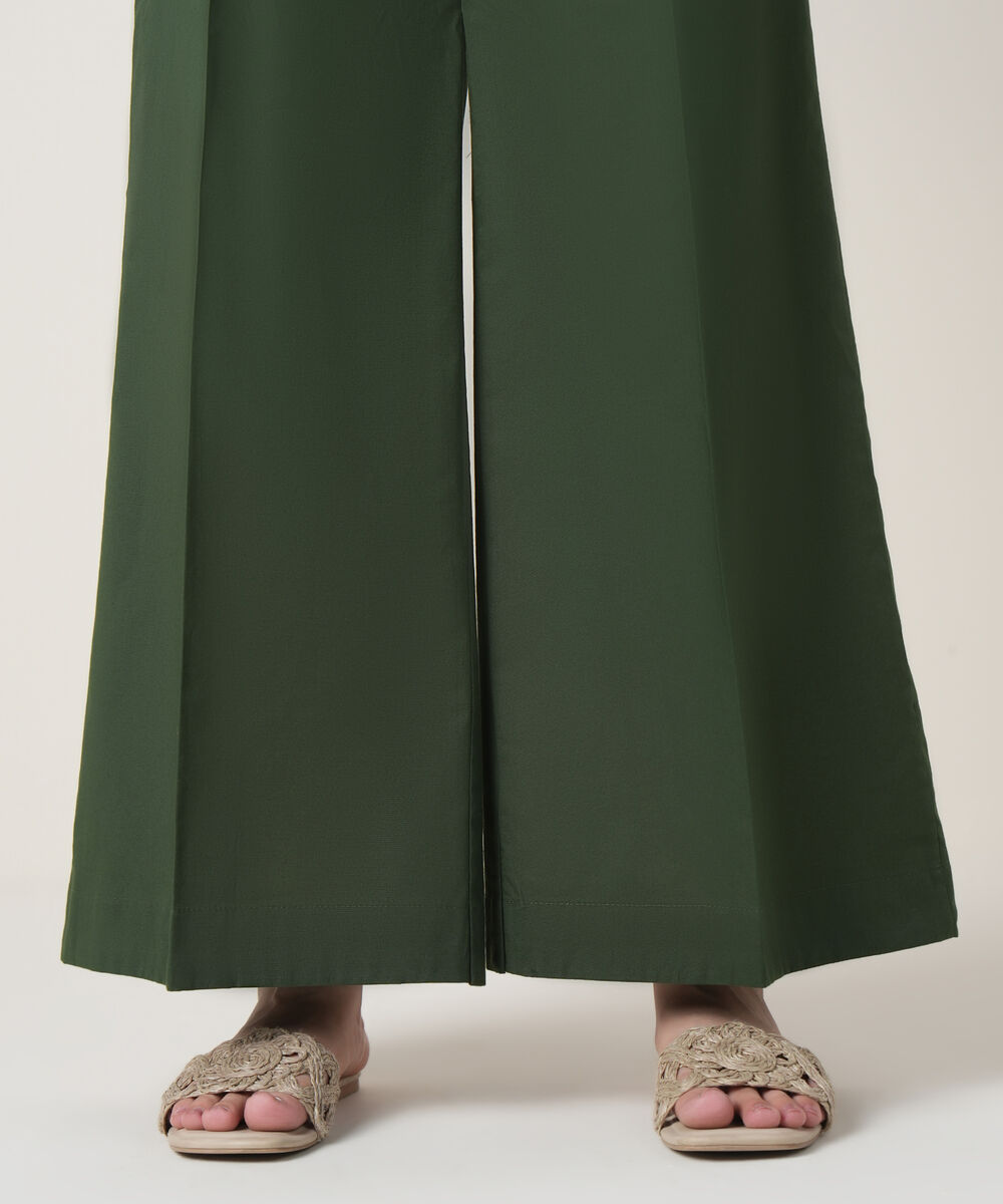 Women's RTW Cambric Green Solid Trousers