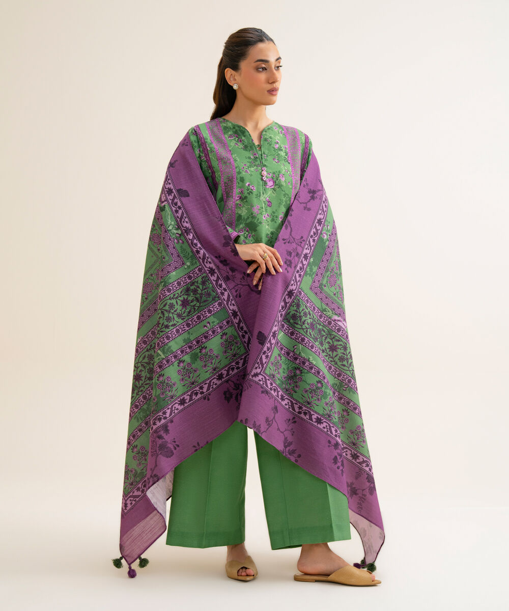 Women's Unstitched Premium Khaddar Printed Green 3 Piece Suit