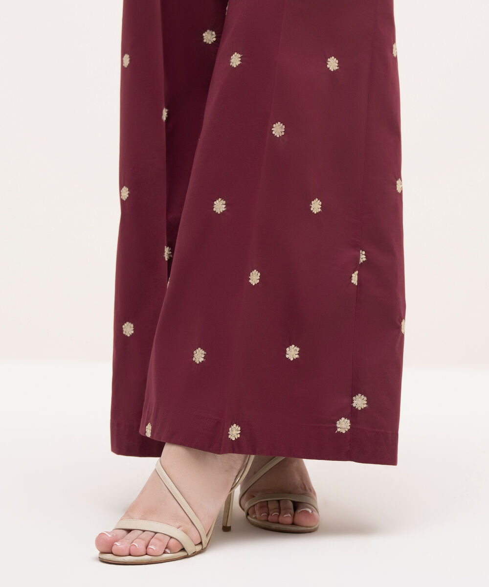Women's RTW Cambric Maroon Embroidered Culottes