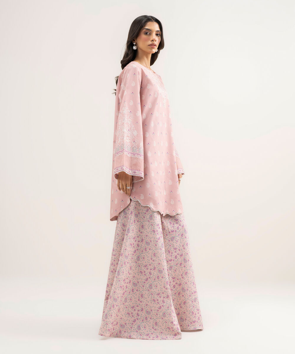 Women's Unstitched Lawn Embroidered Pink 2 Piece Suit