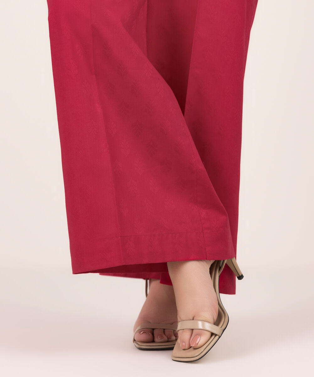 Women's RTW Self Jacquard Solid Red Culottes