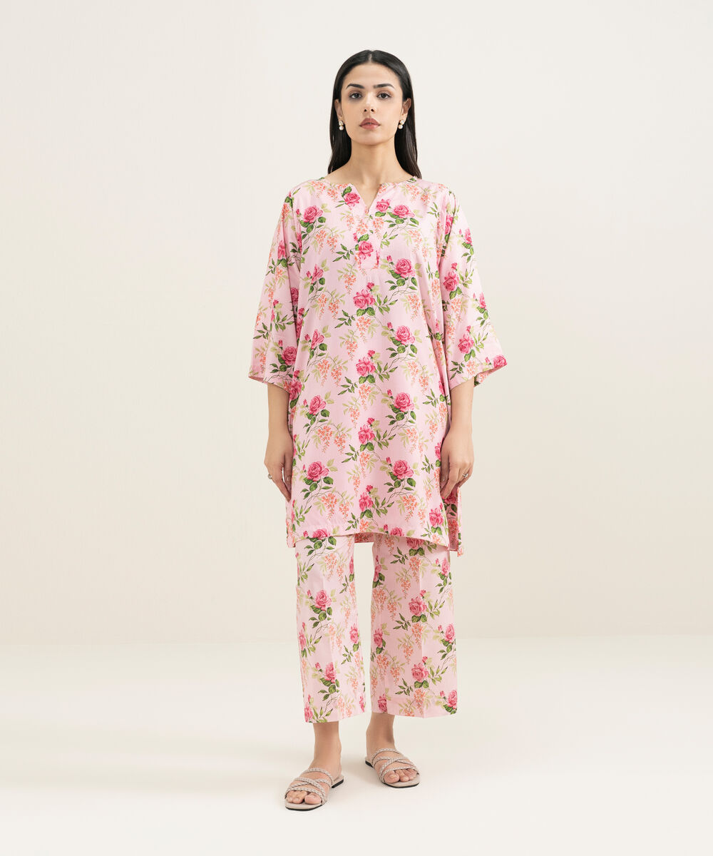 Women's RTW Arabic Lawn Printed Pink 2 Piece Suit