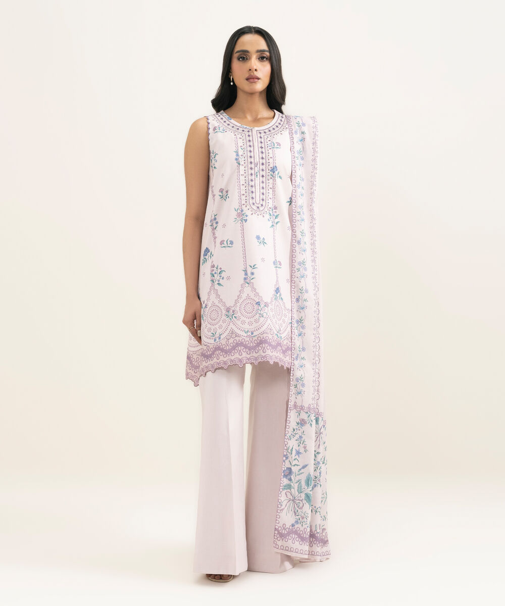 Women's Unstitched Lawn Embroidered Pink 3 Piece Suit