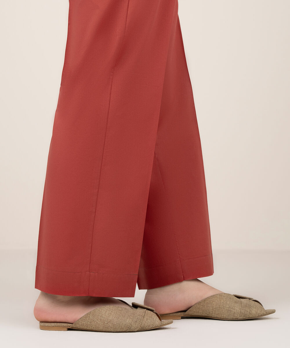 Women's RTW Cotton Solid Rust Straight Pants
