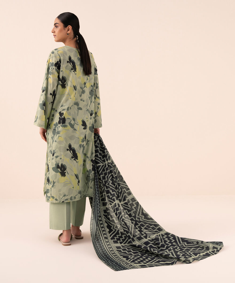 Women's Unstitched Cotton Printed Multi Three Piece Suit