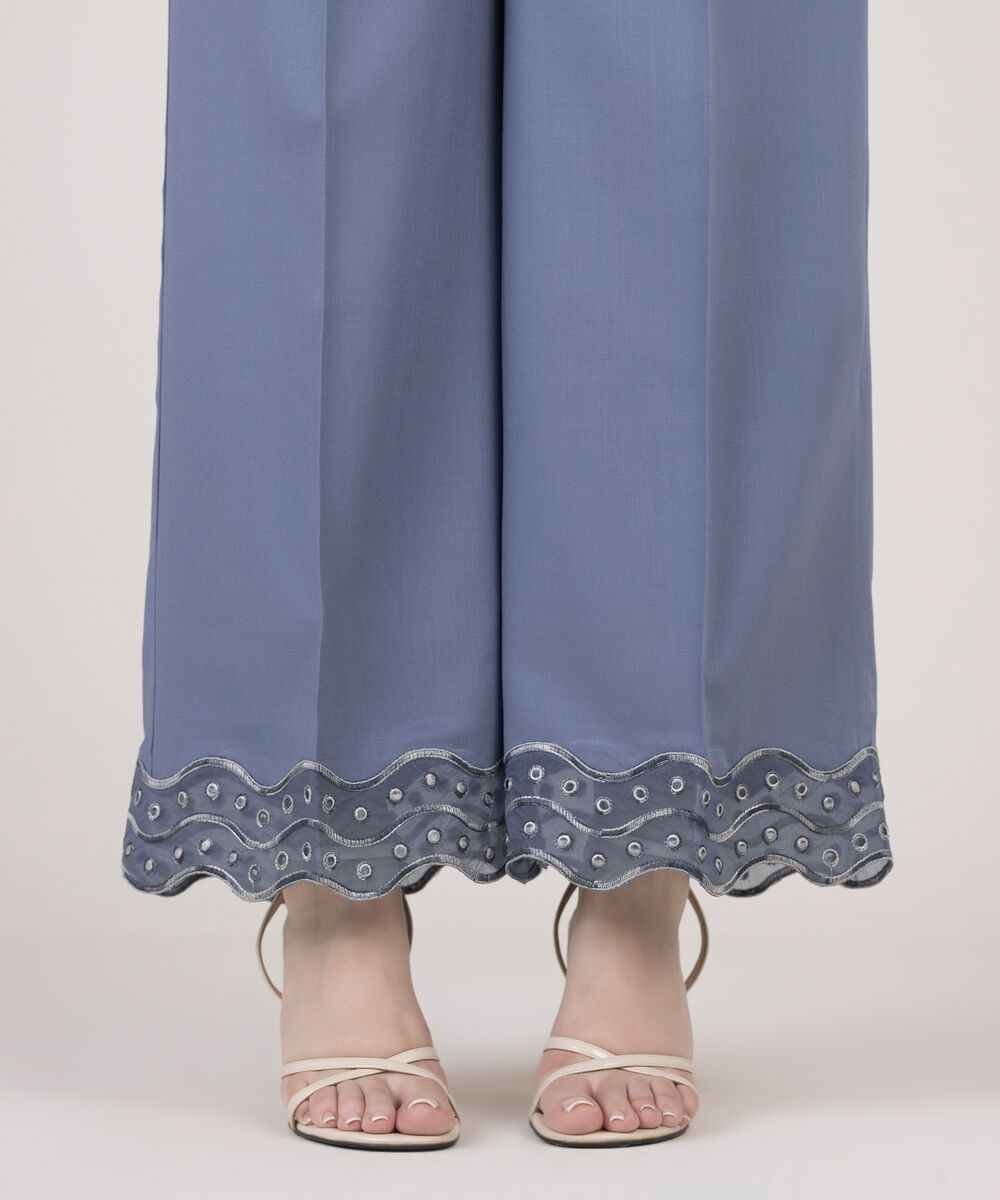 Women's RTW Cotton Viscose Embroidered Blue Culottes