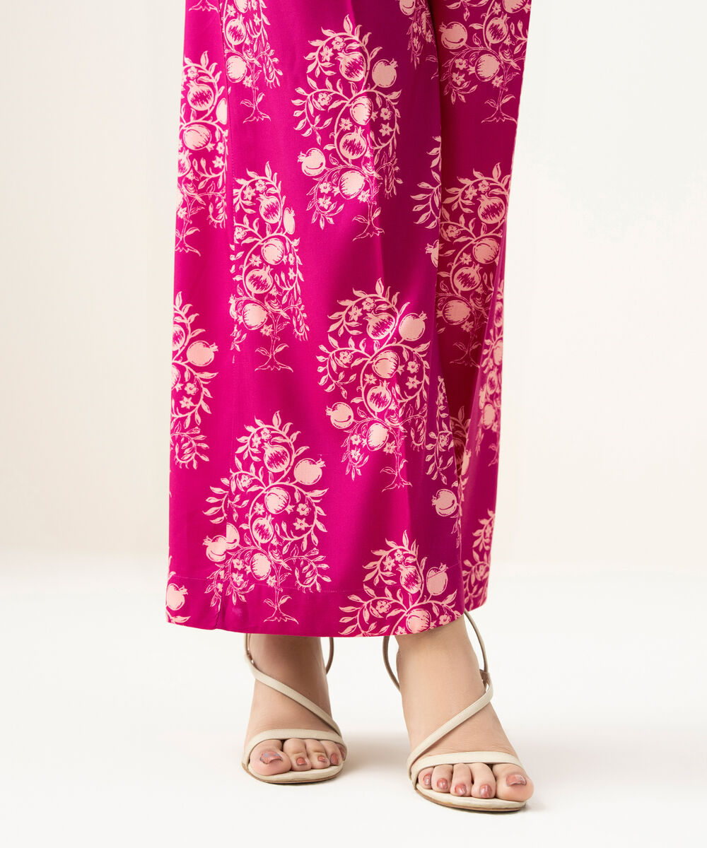 Women's RTW Linen Pink Printed Flared Pants
