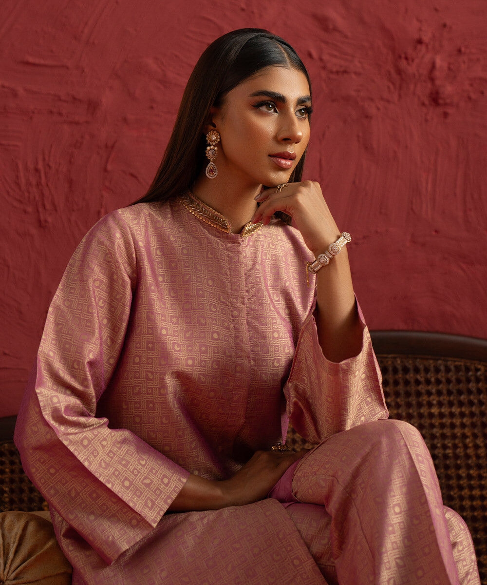 Women's Pret Blended Jacquard Light Mauve Front Open Jacket