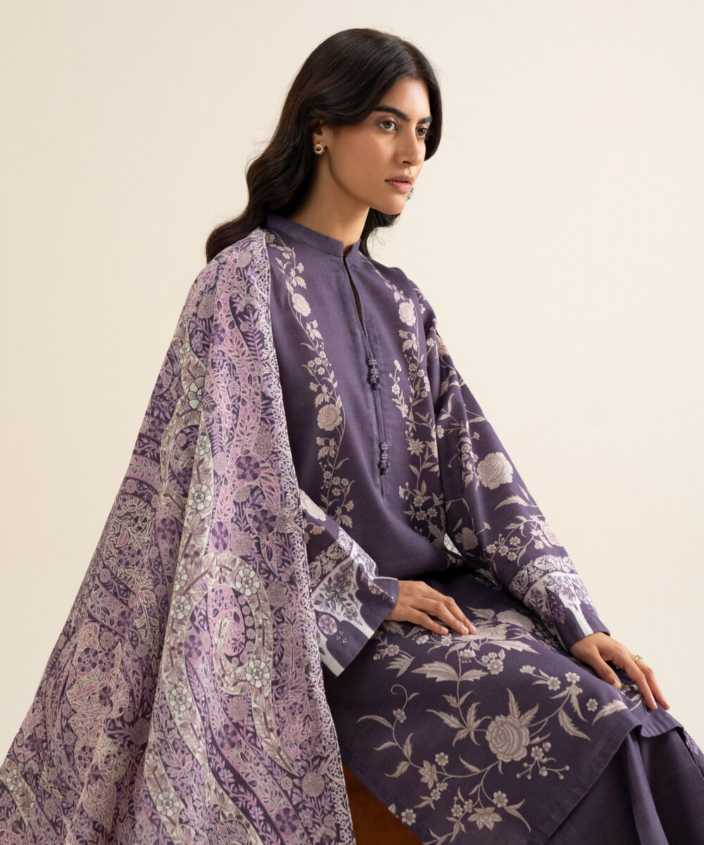Women's Unstitched Lawn Printed Lilac 3 Piece Suit