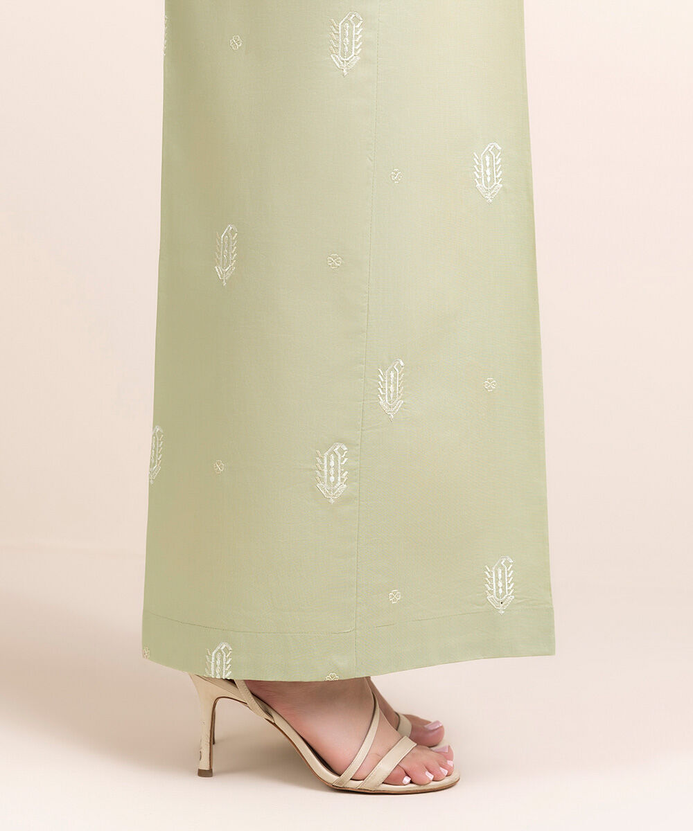 Women's Pret Cambric Green Embroidered Flared Pants