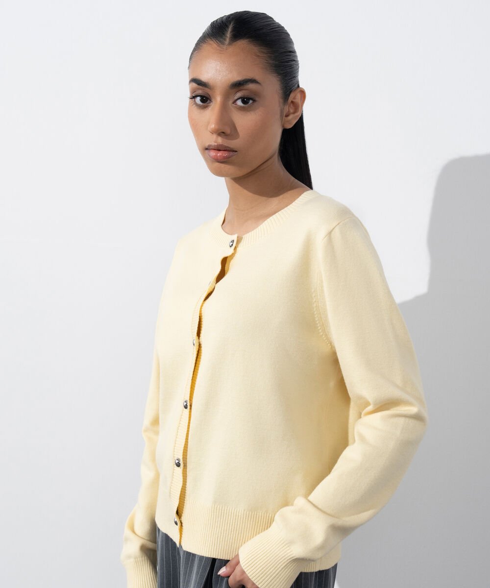 Women's Western Wear Butter Yellow Regular-Fit Knit Cardigan