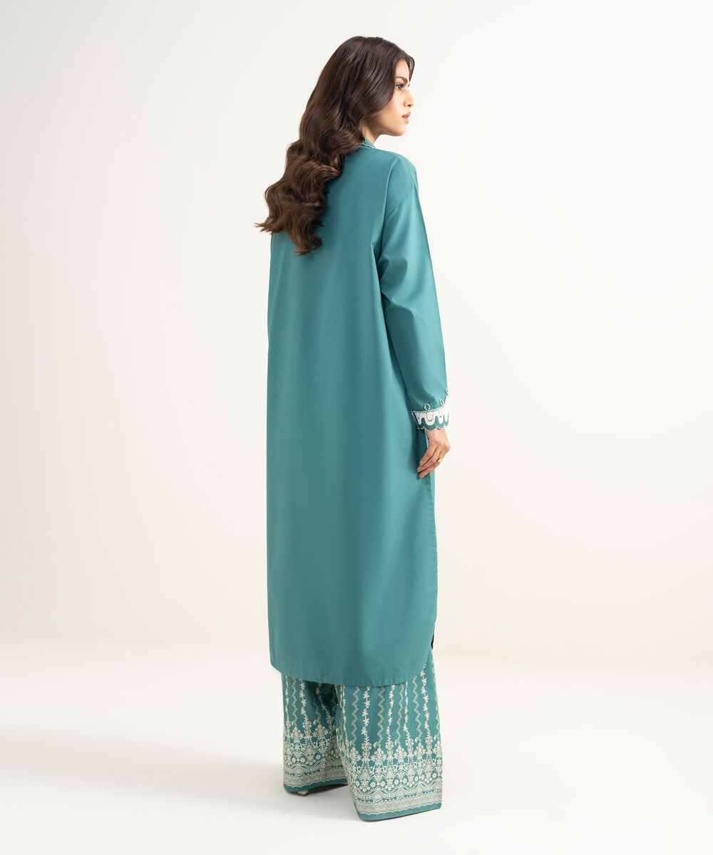 Women's Unstitched Lawn Embroidered Green 2 Piece Suit