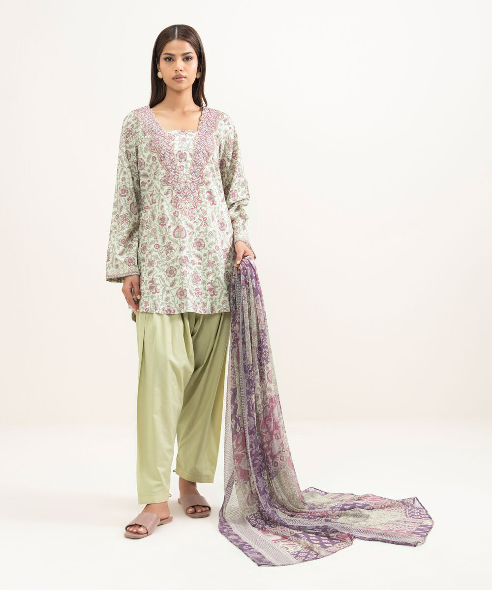 Women's RTW Cotton Viscose Embroidered Mint Green Straight Shirt