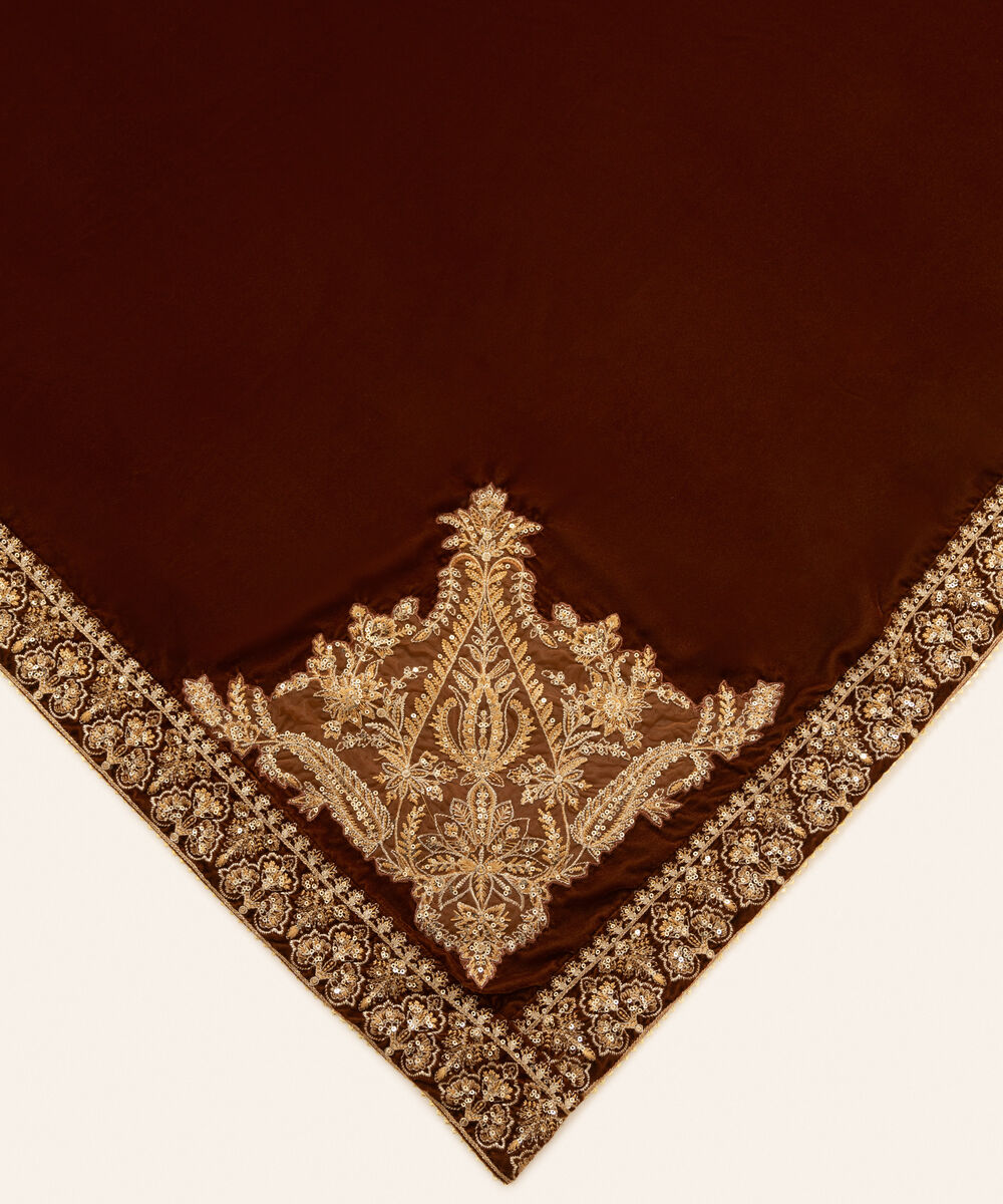Embroidered Velvet Brown Dupatta