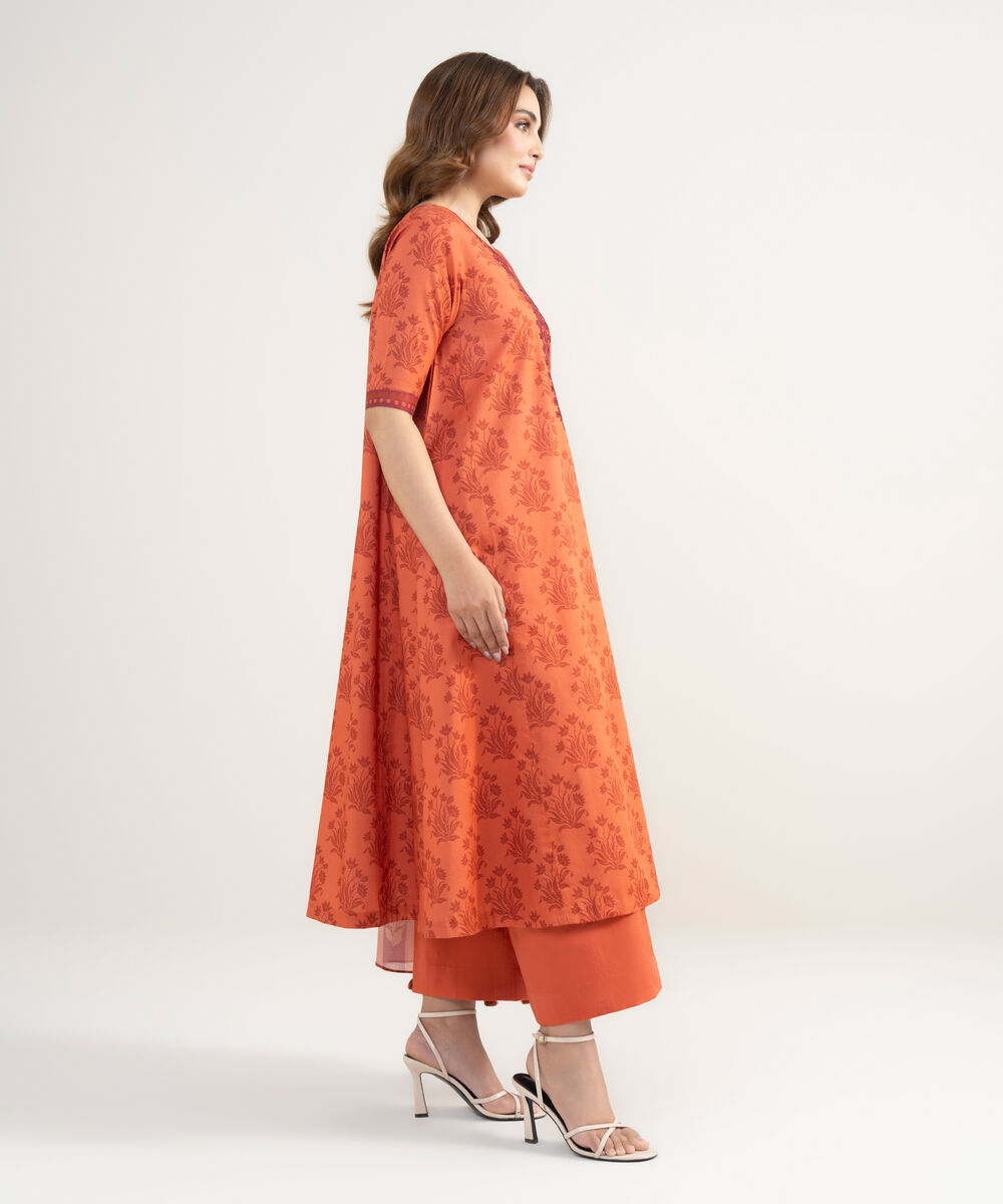 Women's Unstitched Lawn Embroidered Orange 3 Piece Suit