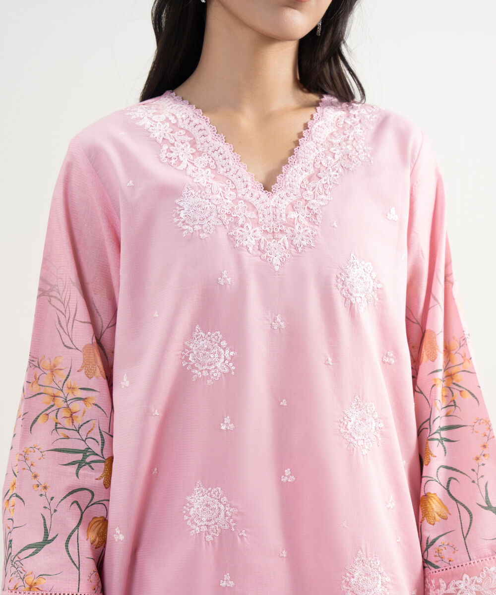 Women's RTW Zari Lawn Embroidered Pink 2 Piece Suit