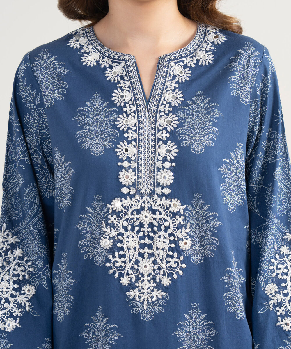 Women's Unstitched Lawn Embroidered Blue 3 Piece Suit